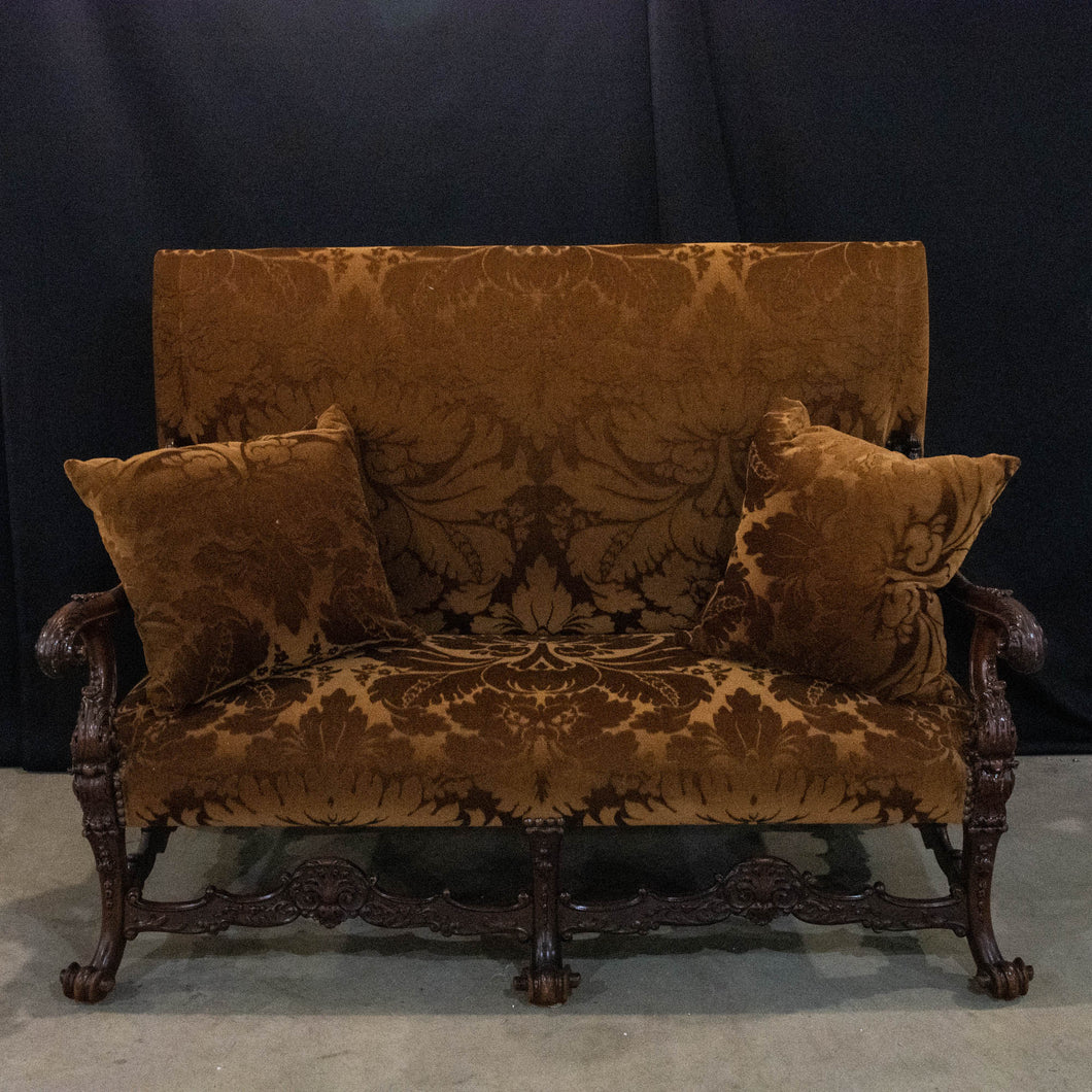 Victorian Brown High Back Velvet Sofa