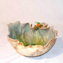 Load image into Gallery viewer, Handmade Clay Bowl with Leaf Imprints and Orange Glass Flower Accent
