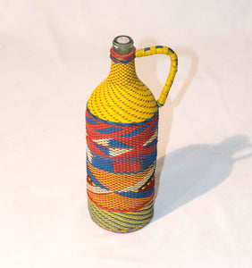 Multicolored Wicker Wrapped Bottle
