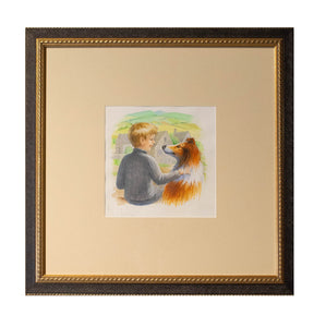 Lassie Come Home "Happy End" original watercolor in frame by Olga and Aleksey Ivanov